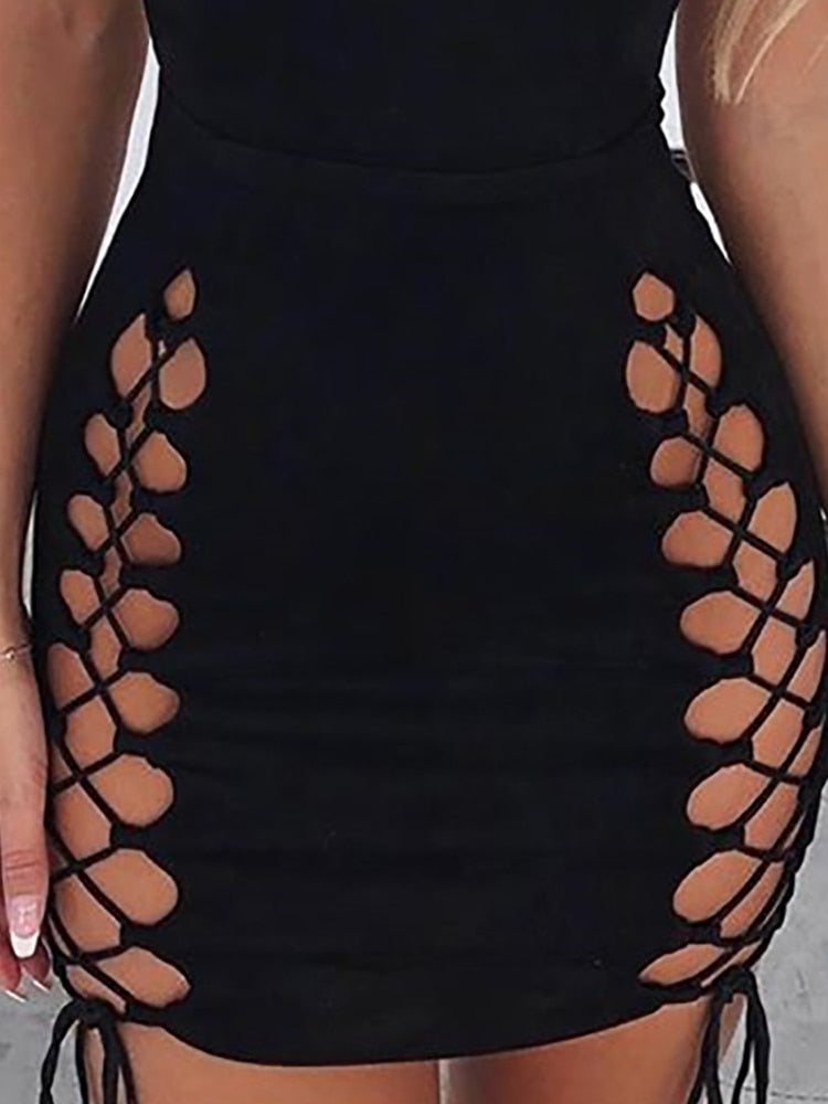 Black Lace-Up Mini Club Dress